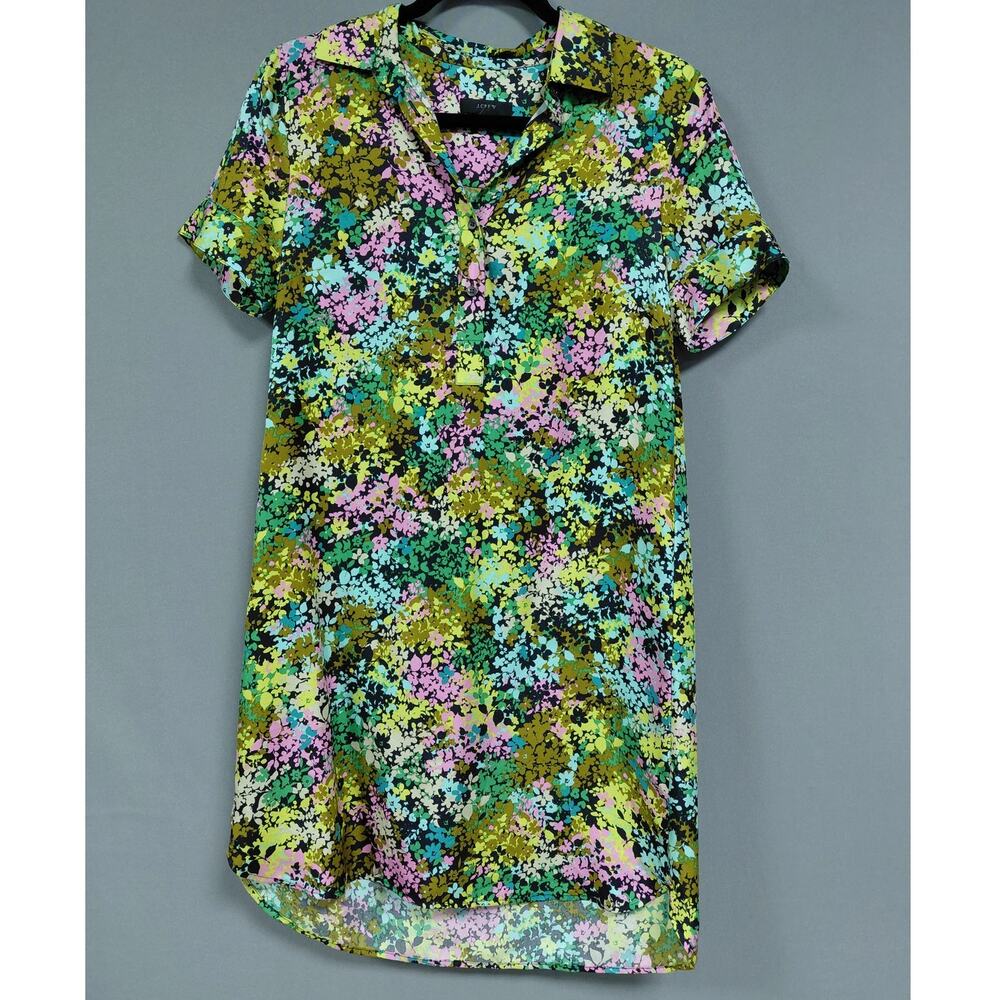 J.CREW Silk Floral Dress Short Sleeve Collared Knee Length Size 0